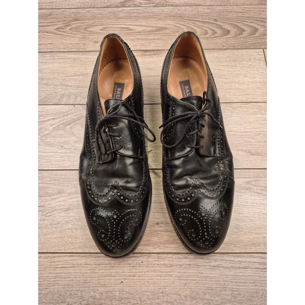 Bally Switzerland Mens Black Leather‎ Wingtip Goodyear Oxford Dress Shoes 10 E
